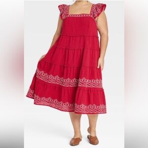 Knox Rose Red Embellished Fit and Flare Midi Skirt